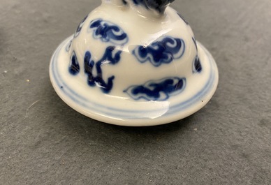 A Chinese blue and white five-piece garniture, Kangxi mark, 19th C.